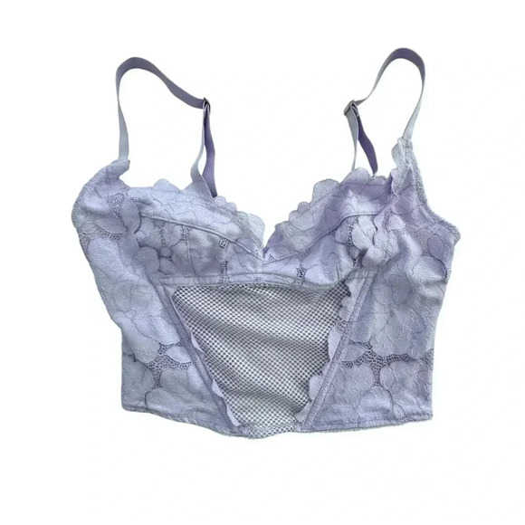 Savage xFenty Purple Floral Glow Lace Bustier Size Small Adjustable lingerie Bra - Picture 1 of 11